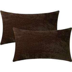 Jeneoo Coffee Brown Decorative Throw Pillow Covers Soft Chenille Comfy Lumbar Solid Couch Cushion Case Decor (Set of 2, 12 x 20 Inches)