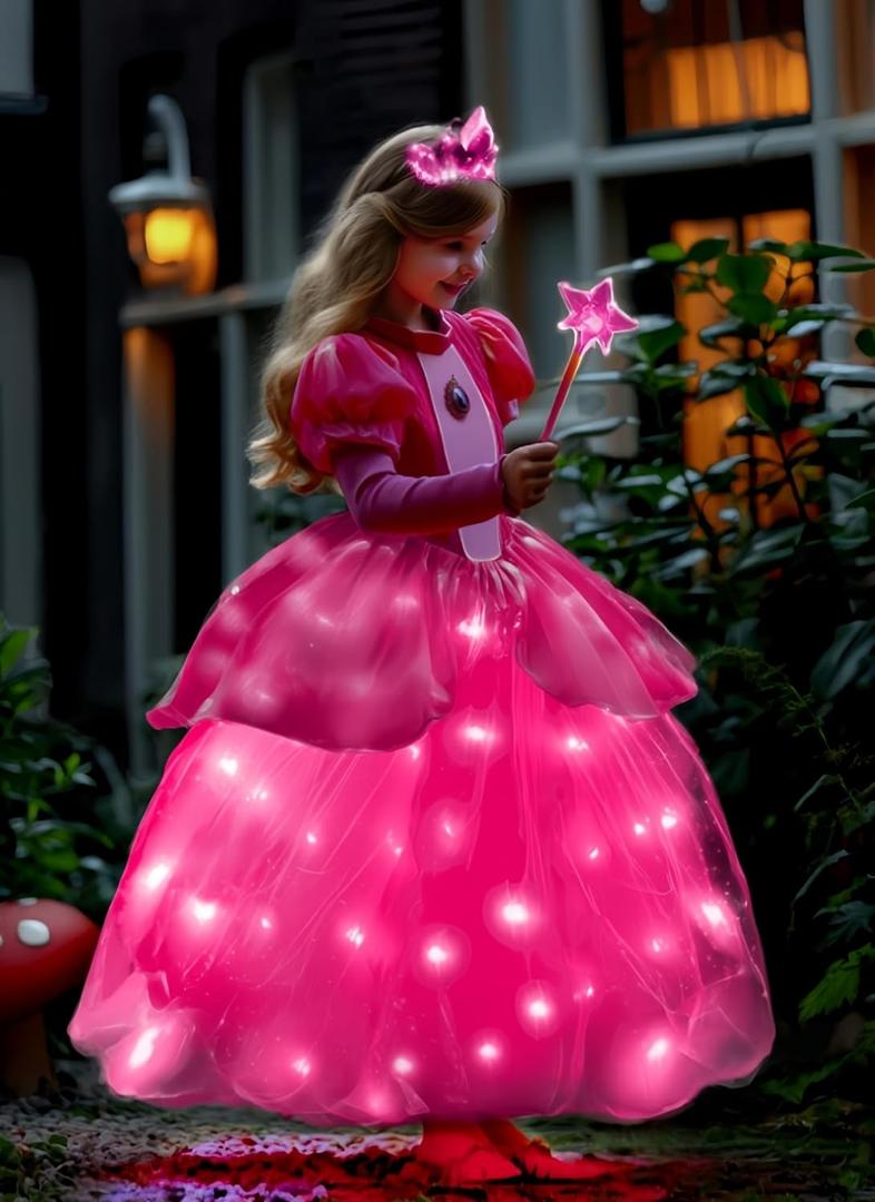 Light Up Girl Princess Dress Girls Costume Toddler Dress Up & Role Play Halloween Cosplay Birthday Party Gift (6-7)
