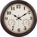 JENLYSTIME 16 Inch Dark Brown Vintage Wall Clock with Thermometer & Hygrometer - Waterproof Decorative Indoor/Outdoor Clock with Large Numerals & Silent Sweep Movement - Ideal for Porch, Garden, Pool