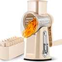 SUSTEAS Rotary Cheese Grater with Handle - Vegetable Shredder with 5 Well-designed Blades & Strong Suction Base, Round Mandoline Slicer & Food Chopper for Kitchen, with Blade Storage Box(Beige)