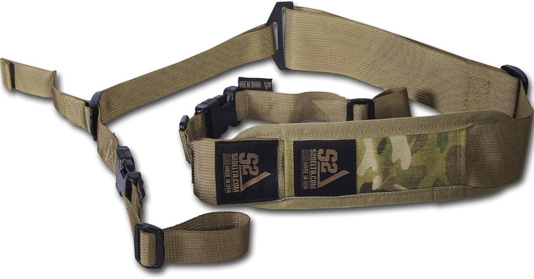 S2Delta - USA Made Premium 2 Point Rifle Sling, Fast Adjustment, Modular Attachment Connections, Comfortable 2 Wide Shoulder Strap (Coyote Tan Padded Pigtail)