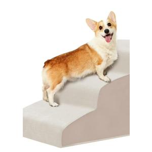 Dog Stairs for Small Dogs 19.7”H, Checked Flocking Fabric, with Cushioning Support Layer,4-Step Dog Steps for High Bed, Couch, Sofa and Chair, Non-Slip Balanced Pet Ramp Indoor, Beige