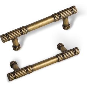 Antique Brass Cabinet Pulls 10 Pack 3 Inch Hole Centers for Kitchen Cupboard Handles Drawer Dresser Handle Bathroom Vintage Cabinet Pulls Furniture Wardrobe Door Hardware Zinc Alloy