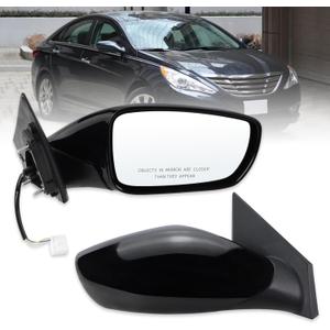 Right Passenger Side Mirror Compatible With 2011 2012 2013 2014 Hyundai Sonata With Manual Folding Power Glass Black Replace#876203Q000(3Pins)