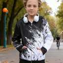uideazone Boys Girls Zip Up Hoodies 3D Graphic Hooded Sweatshirts Hoody Coat with Pockets for Kids 6-14T (8-10 Years, A1-black and White)
