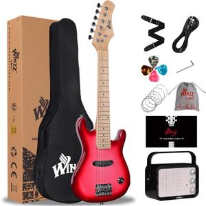 WINZZ EGM100 30 Inches Real Kids Electric Guitar with Beginner Kit, Right Handed (Gradient Pink)
