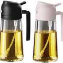 TrendPlain 16oz/470ml Glass Olive Oil Sprayer for Cooking – 2 in 1 Olive Oil Dispenser Bottle for Kitchen Gadgets and Air Fryer Accessories, Salad, BBQ - Black & Peach