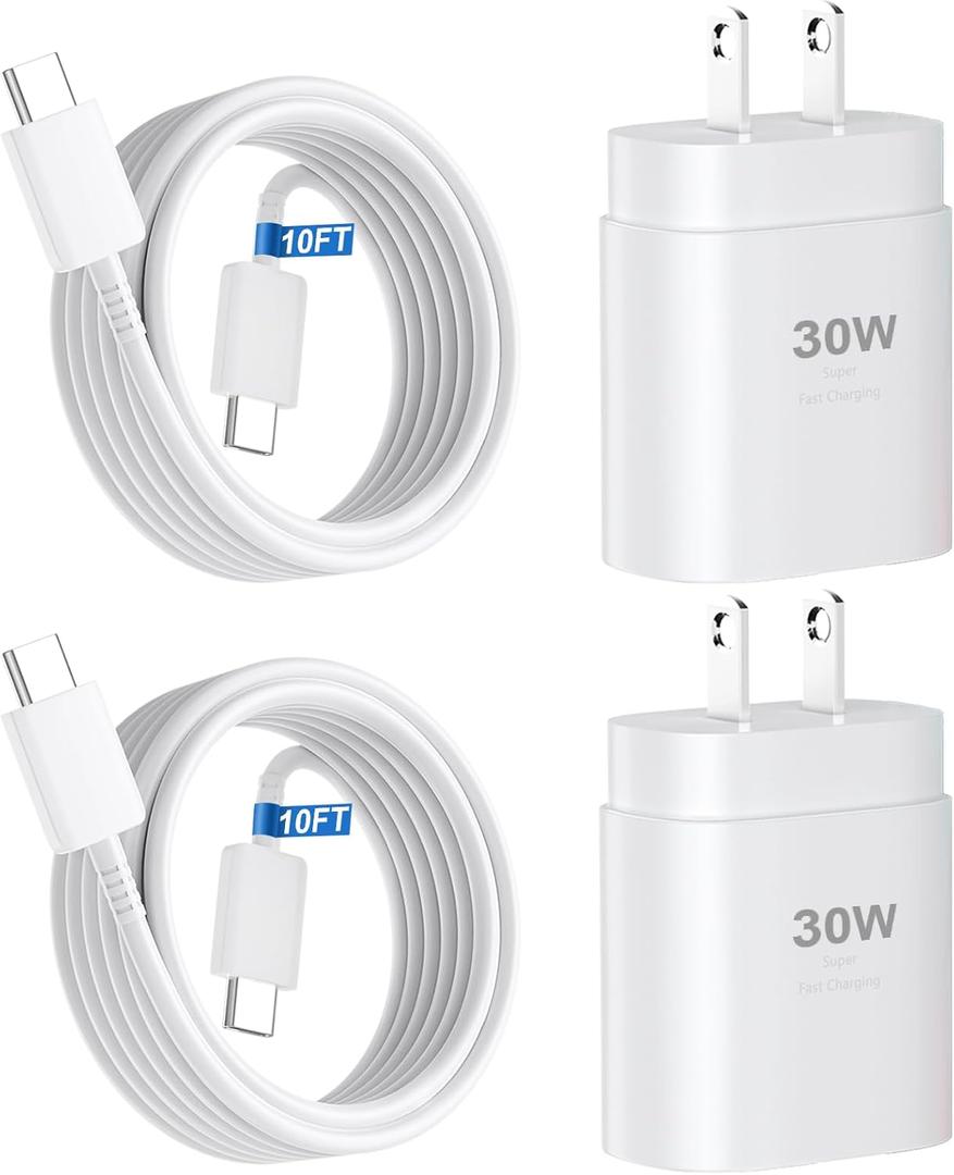 iPhone 16 15 Charger Fast Charging,30W USB C iPhone 16 15 Pro Max Charger Block &10FT Long Type C Cable Cord for iPhone 16/16 Pro Max/15/15 Pro Max/15 Plus/iPad Pro 12.9/11,Android Phone for S25Ultra (White)