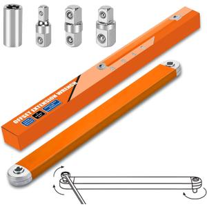 Offset Extension Wrench,15 Inch Impact Ready Socket Wrench Extender Tool Set with 1/2", 1/4" and 3/8" Square Drive Adapters, Zero Degree Ratchet Tool for Car Blue ﻿ (Orange)