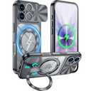 Ougsuico for iPhone 17 Case with Ring Stand Camera Protection Lack Black