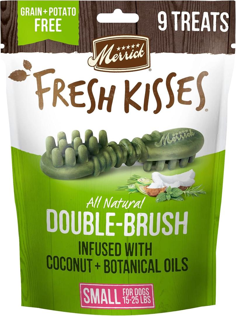Merrick Fresh Kisses Natural Dental Chews Infused With Coconut And Botanical Oils For Small Dogs 15-25 Lbs - 9 ct. Bag