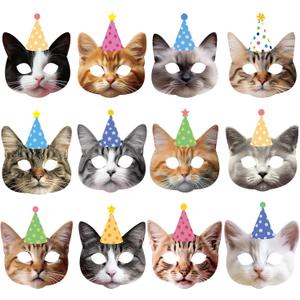 CHUNNIN 12 Pieces Cat Birthday Party Decoration Masks Cat Favors Kitten Party Kitten Decoration Masks Facial Cats Theme Cats Supplies for Birthday Dress Up & Pretend Play Supplies