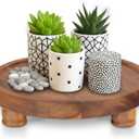 Demigo 10" Acacia Wood Round Tray - Decorative Plant Stand, Farmhouse Countertop Organizer, Multi-Purpose Display Pedestal, Riser Board for Soap, Perfume, Candles, Sponge, Bathroom, Kitchen