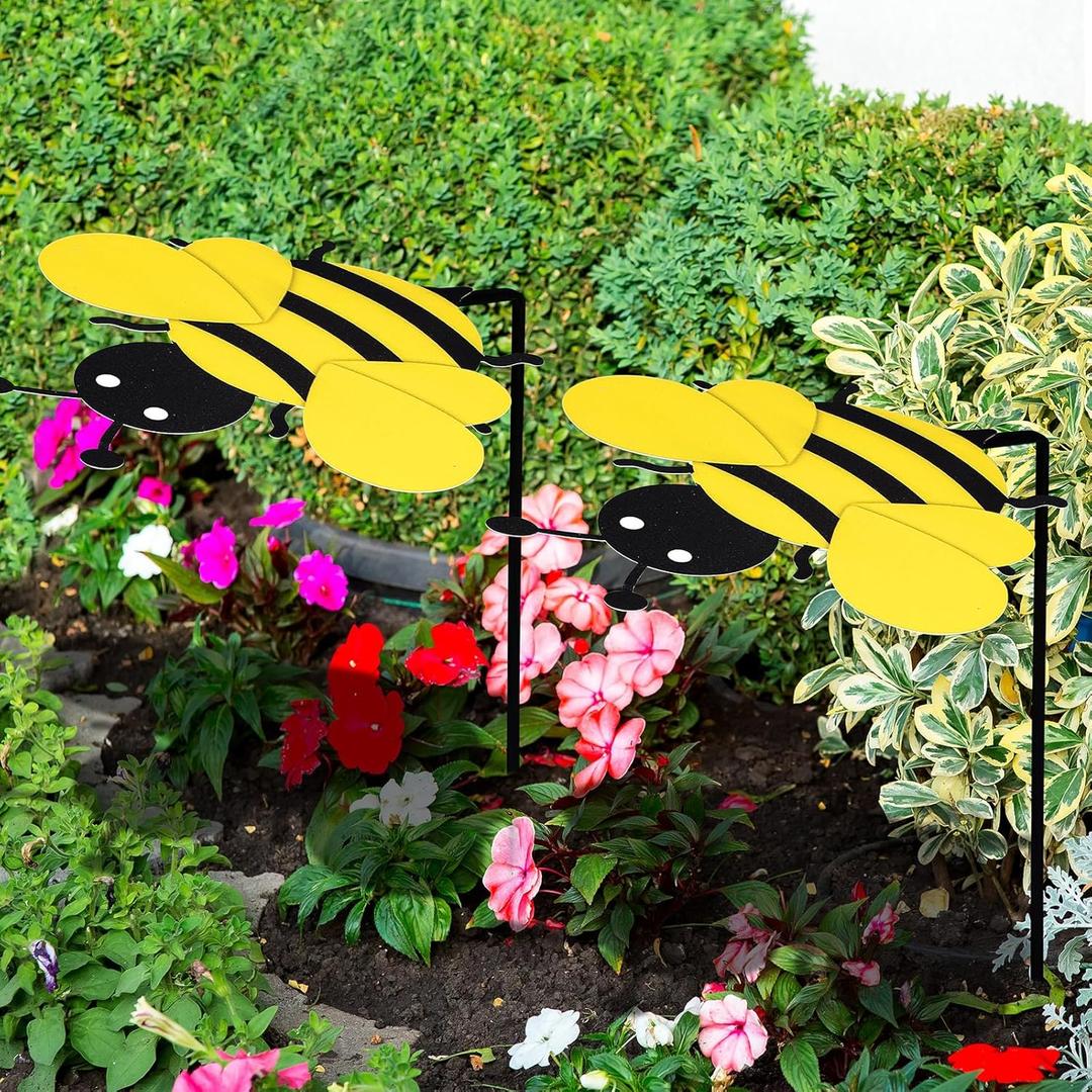 2 Pack Plant Shades Umbrellas Outdoor Sun Covers, Garden Yard Decorations, Large Iron Shade Umbrellas for Patio Outside Potted Plants(Bee)