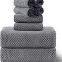 8-Piece Gray Bath Towel Set, 2 Extra Large Bath Towel Sheets, 2 Hand Towels and 4 Washcloths - Highly Absorbent Quick Dry Microfiber,Ultra Soft Towel Set for Bathroom, Waffle Weave Design, Pack of 8