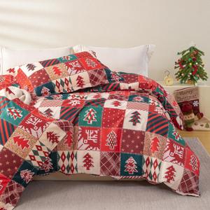 OAITE Christmas Duvet Cover Queen Size - Christmas Holiday Printed Duvet Cover Set - Holiday Bedding Decorations, Includes with 3 Piece (2 Pillow Shams,1 Duvet Cover) (Queen-90" x 90")