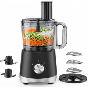 Electric Food Processor 10.5 Cup, Multi-Function Vegetable Chopper with French Fry Slicer, Dough Mixer, Easy to Clean, Secure Design, Stainless Steel, for Vegetables, Smoothie, Fruit