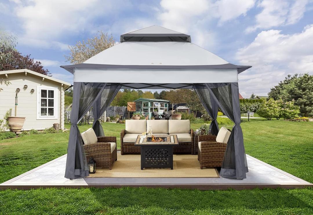 COOSHADE 11x11 Pop Up Gazebo Tent Outdoor Canopy Patio Shelter with Mosquito Netting(Dark Grey)