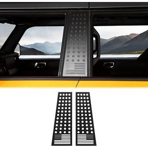 Hoolcar for Bronco B Pillar Post Panel Cover Alluminum Black American Flag Center Pillar Accent Trim Panel Overlay Exterior Fit for 2021-2025 Ford Bronco 2 Door (Not for Bronco Sport)