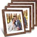 Hongkee 12x12 Picture Frame Set of 4 - Made of Glass and Rustic Brown Wooden Frame, Display Square Pictures 10x10 with Mat or 12 x 12 without Mat, Desktop & Wall Collage Photo Frame, 12x12 in