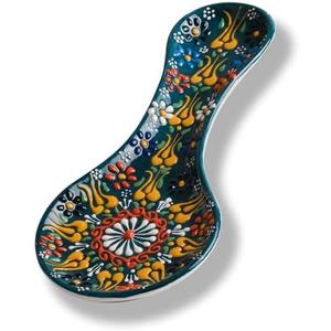 Handmade Spoon Rest, Ceramic Spoon Rest for Stove Top, 10" Spoon Rest for Kitchen Counter, Dishwasher Safe Spoon Holder for Stove, Housewarming Gifts Utensil Rest, Colorful Spoon Rests (Emerald Green)