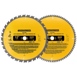 Upgraded (2-Pack) 12in Miter Saw Blade 80T&32T (dw-3128/dw-3123), Dw-3128P5, 12 Iinch Miter Saw Blades, Tungsten Carbide, Fine-Finish Professional Woodworking Circle Saw Blade