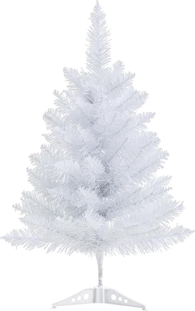 Gloreyan 2FT Artificial Christmas Tree White Tabletop Christmas Tree with Plastic Stand Mini Xmas Pine Tree for Party Supplies Indoor Outdoor Holiday Home Decoration(White)