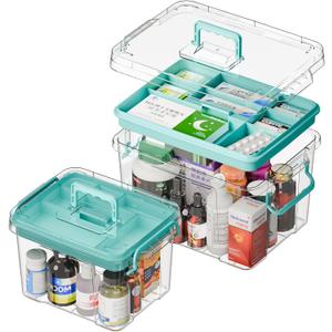 Covetree 2-Pack Clear Plastic Medicine Storage Organizer & First Aid Box Multi-Layer Medicine Storage Box, Durable Medicine Organizer, Clear Medicine Storage Box for Home, Office & Travel