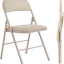 Sweetcrispy Folding Chair 3 Pack, Leather Padded Folding Chairs, Sturdy Metal Foldable Chairs, Easy to Use and Store, Outdoor and Indoor, for Home, Office, Party, Comfy, Kahki