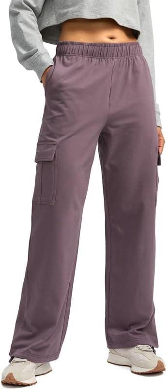 Viodia Womens Cargo Sweatpants High Waisted Wide Leg Baggy Cotton Pants Straight Leg Loose Joggers for Casual Lounge (XS)