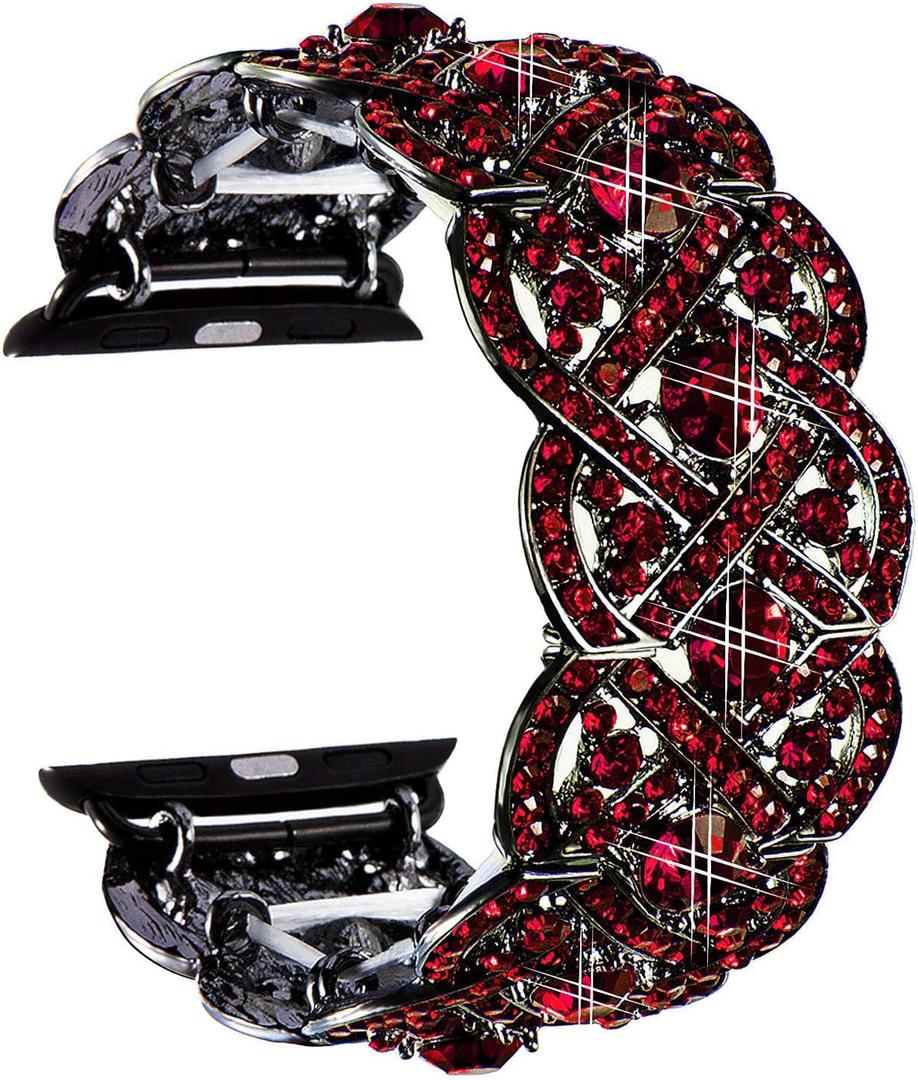 VIQIV Bling Bands for Apple Watch Iwatch Series 4 3 2 1, Diamond Rhinestone Stainless Steel Metal Bracelet Wristband Strap for Women (40/41mm (Small Fit Wrist 5.9 - 6.3 inch), Red)