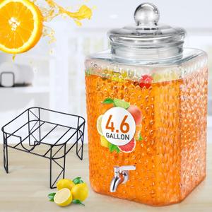Honeydak 4.6 Gallon Glass Beverage Dispenser with Stand Stainless Steel Spigot Glass Lid Leakproof Drink Dispenser Ice Drink Clear Lemonade Juice Jar for Party Wedding Kitchen