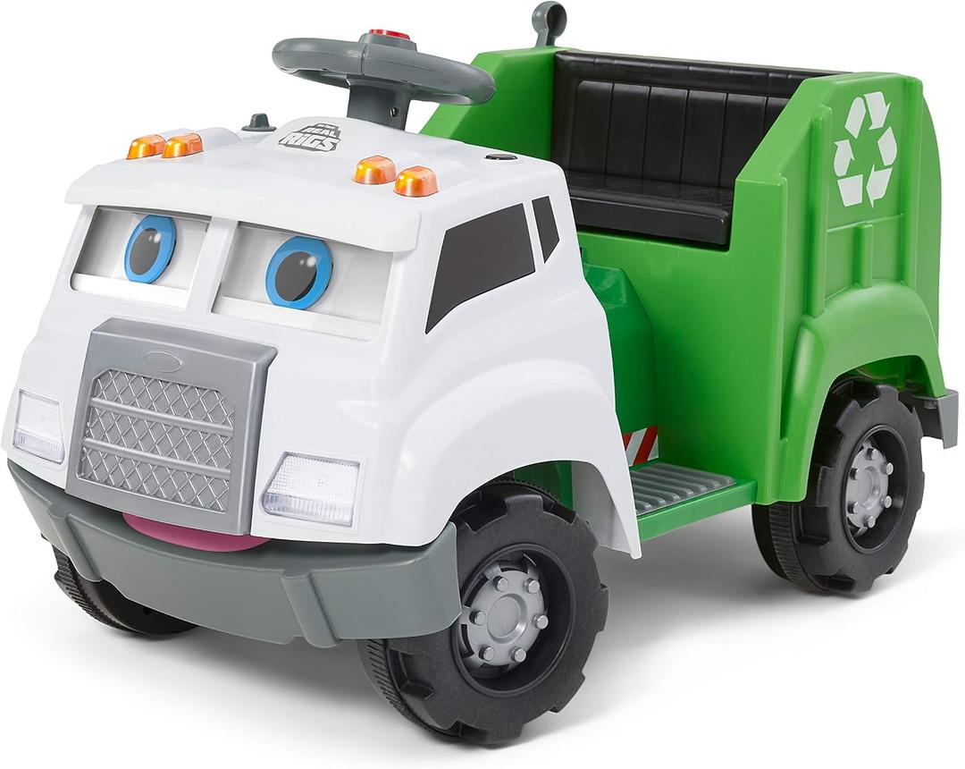 Kid Trax Real Rigs Toddler Recycling Truck Interactive Ride On Toy, Kids Ages 1.5-4 Years, 6 Volt Battery and Charger, Sound Effects, 9 Recycling Accessories Included,Green, Large