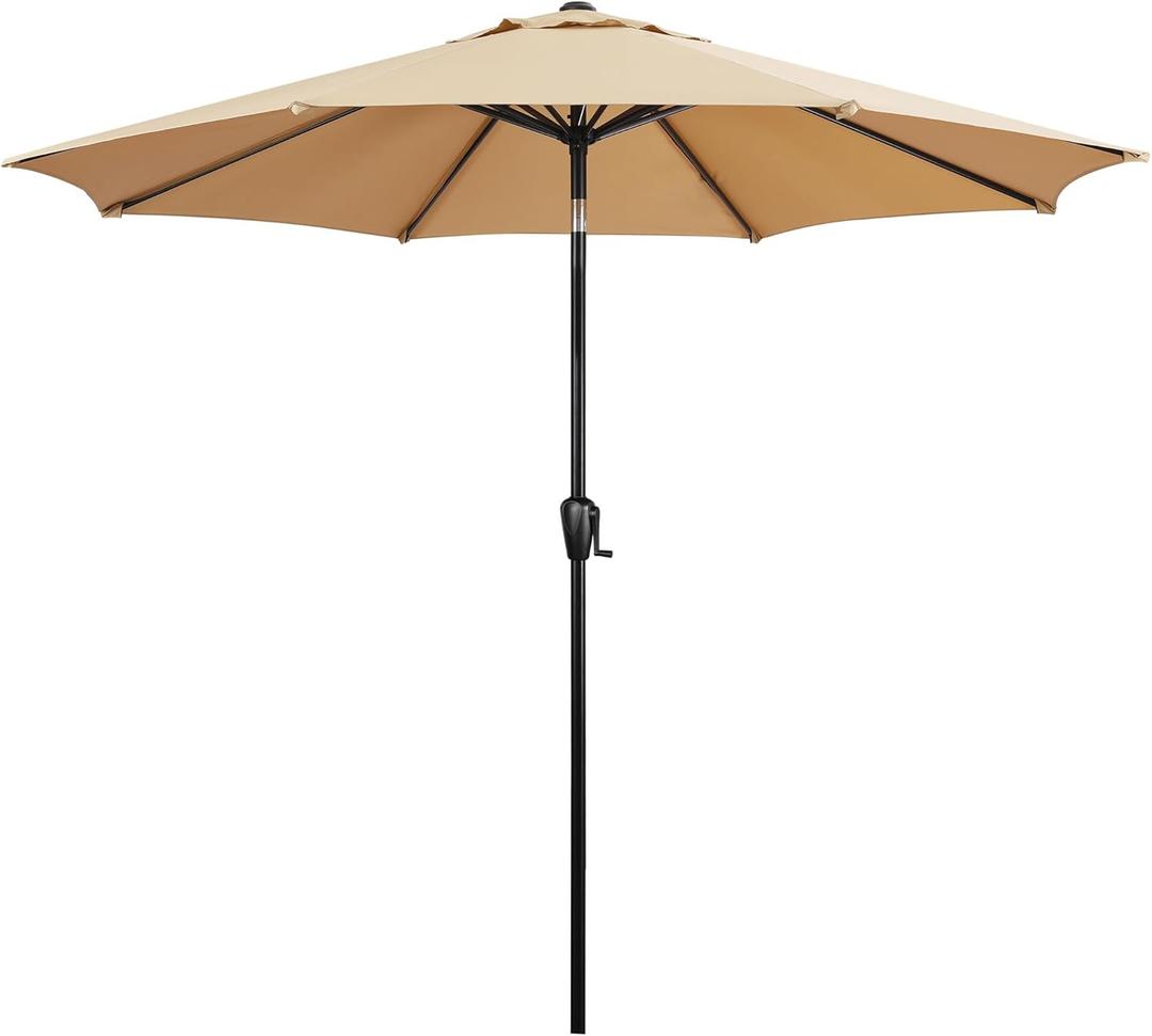 Sun-Ray 9' Round Patio Umbrella with Push-Button Tilt and Hand Crank Lift System, Market Umbrella for Porch, Deck, and Patio (Taupe)