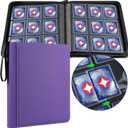 GEAoffice Waterproof Top Loader Binder Holds 324 Cards, Side Loading 9 Pocket Card Binder for Toploader, PU Leather Card Collection Album Folder Holder for 3"4" Rigid, MTG, TCG, Sports Cards, Purple