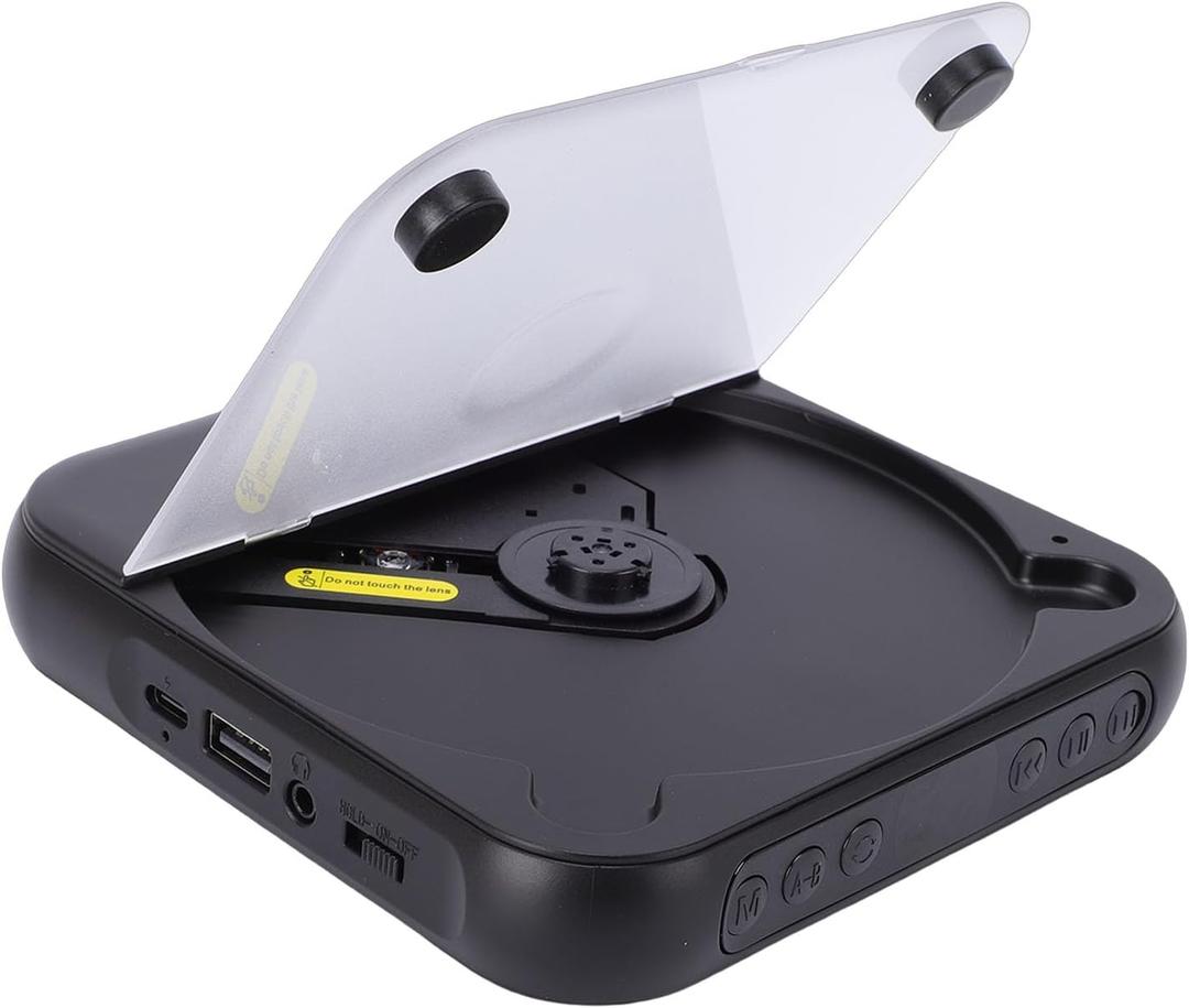 Fabater Desktop CD Player with Speakers, Dual Stereo Speakers Bluetooth 5.3 Rechargeable Headphones LCD for Home Car Outdoor Support CD AUX USB Input Loop Playback (Black)