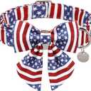 Patriotic Dog Collar with Bow Tie, 4th of July Bowtie Dog Collar, American Flag Collar for Puppy Boy Girl Dog or Cat, Comfortable Summer Bowtie Collar with Metal Buckle, XS