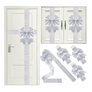 Ganeen 7 Pieces Christmas Cabinet Door Ribbon Bow Large Christmas Door Bow Christmas Cabinet Festive Ribbons Cabinet Bows Christmas Tree Bow Christmas Wreath Bow (Silver)