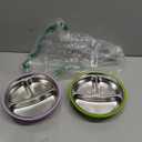 Nuogo 2 Pcs Stainless Steel Baby Suction Plates with Removable Silicone Shell 2in1 Metal Toddler Bowl Divided for Picky Eaters Kids Feeding Led Weaning Supplies, Dishwasher Safe (Purple,Green)
