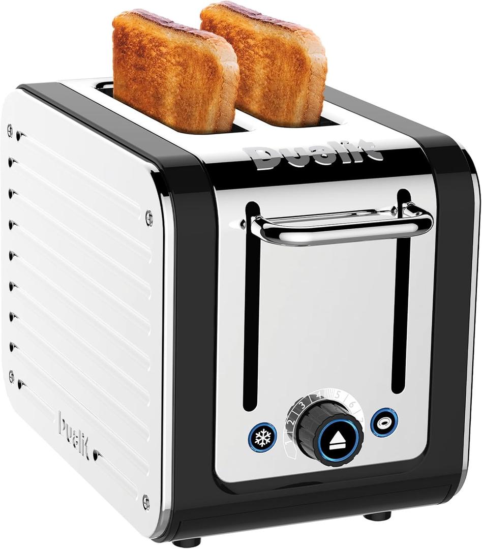Dualit Design Series 2 Slice Toaster | Polished Stainless Steel with Black Trim | Extra-Wide Slots – Peek and Pop Function – Patented Perfect Toast Technology 