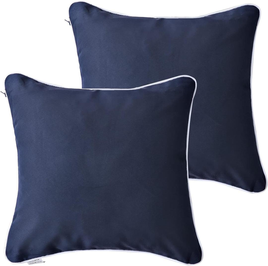 Enipate Inserts Included Outdoor Throw Pillows Set of 2 Water Resistant Navy Toss Pillows for Patio Furniture Decor 18x18 in (Navy Blue)