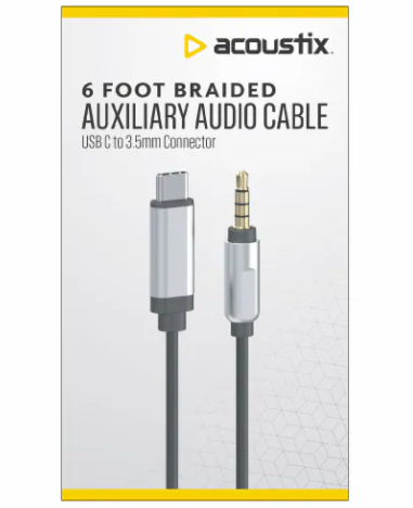 Acoustix™ Auxiliary Braided Audio Cable, 6 ft, 3,5MM 