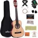 ADM Beginner Acoustic Classical Guitar 30 Inch Nylon Strings Wooden Guitar Bundle Kit for Kid Boy Girl Student Youth Guitarra Online Lessons with Gig Bag, Strap, Tuner, Extra String, Pick,Natural