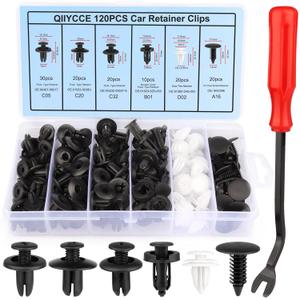 QIIYCCE 120PCS Car Clips & Plastic Rivets - 6 Popular Sizes, Fits Bumpers, Fenders & Most Car Models, Ideal for Body Fixing & Replacement
