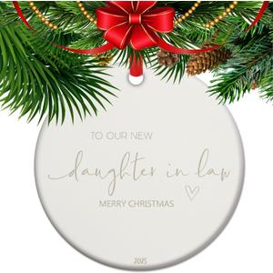 Daughter in Law Ceramic Engraved Christmas Ornament, Parents of The Bride Gifts for Groom Gift, Cute Xmas Gifts for Daughter-in-Law (C5)
