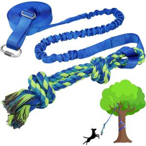 Dog Bungee Tug Toy Hanging from Tree,Outdoor Tug of War Interactive Tether Dog Rope with Chew Lure for Small Medium Large Dogs (Blue)