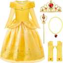ReliBeauty Little Girls Princess Costume Dress up with Accessories, Yellow, 8-10/140