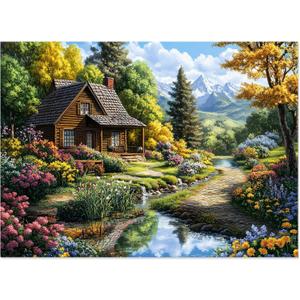 Motiloo Jigsaw Puzzles 500 Pieces for Adults - Mountain Cottage Landscape Jigsaw Puzzle, Nature Scene Challenging Puzzle Perfect for Game Nights