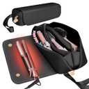 SS Hair Tools Travel Bag and Heat Resistant Mat for Hot Tools, Leather Curling Iron Case, Portable Essentials for Women, Black