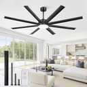 72 Inch Large Ceiling Fans with Lights and Remote, Black Modern Ceiling Fan with 6 Speed 9600 CFM Reversible Quiet DC Motor, 3CCT, 3 Downrods, 8 Blades- Ideal for Bedroom, Living Room
